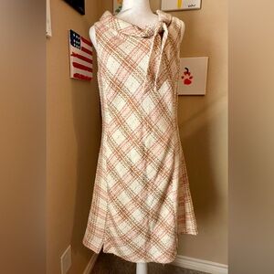 Zara One Shoulder Dress in Cream and Brown Plaid